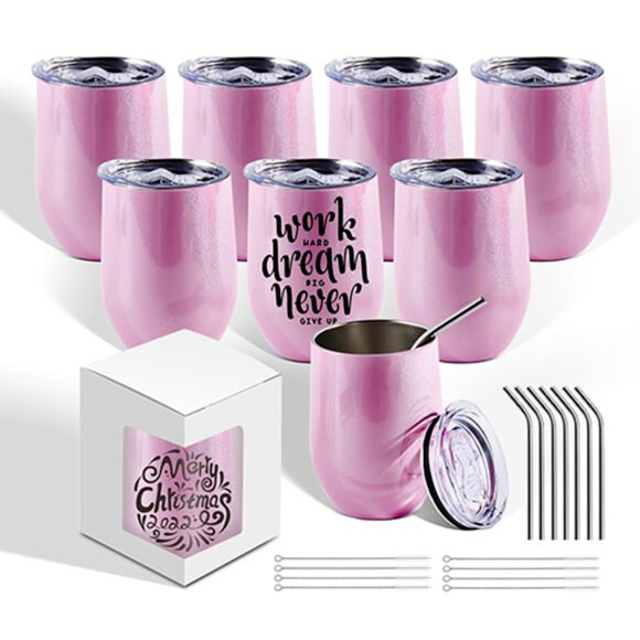 Nos Verres à Vin Glitter rose de 12 oz